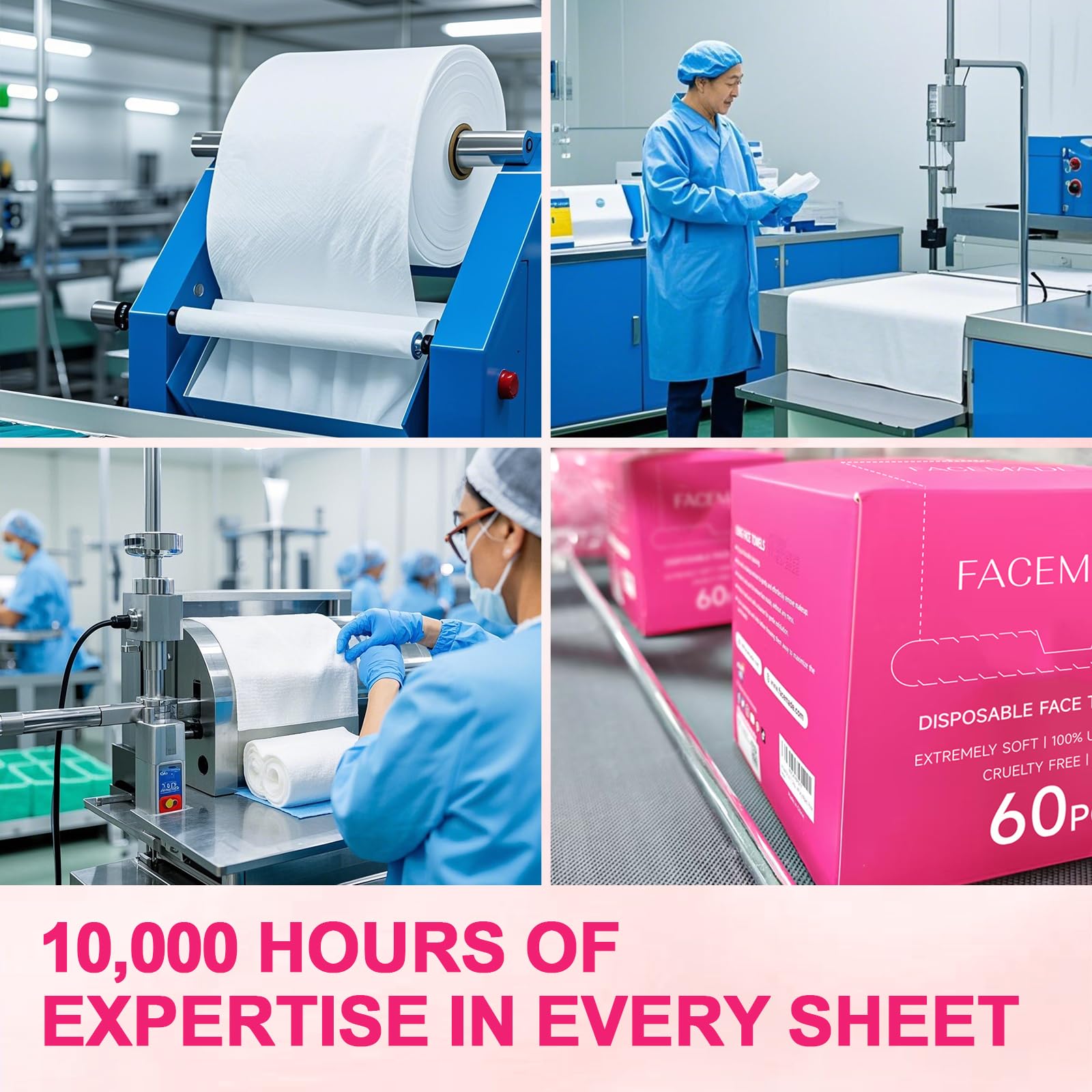 FACEMADE 60 Count XXL Disposable Face Towels 12 × 12, 100% USDA Biobased Face Towelettes Disposable, Clean Facial Towels for Makeup and Clean Skin, Super Soft and Thick Dry Wipes Club